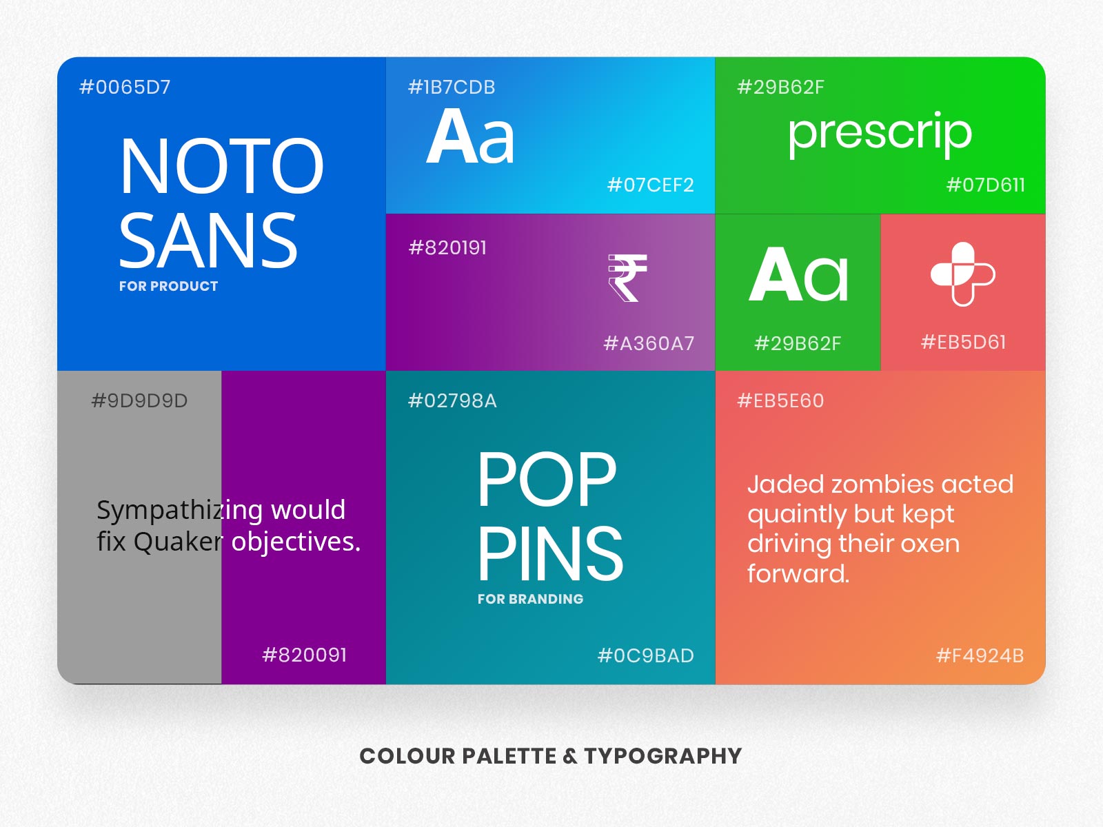 Colours and typography used in Prescrip